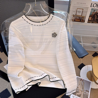 Rudens ziema sievietes Ziedu izšuvumi džemperis brīvs ikdienišķs garš Piedurknēm volānu apkakle Patchwork Spring Lielizmēra pulovers