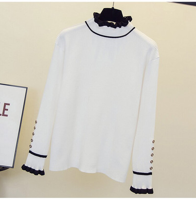 Rudens ziema sievietes Ziedu izšuvumi džemperis brīvs ikdienišķs garš Piedurknēm volānu apkakle Patchwork Spring Lielizmēra pulovers