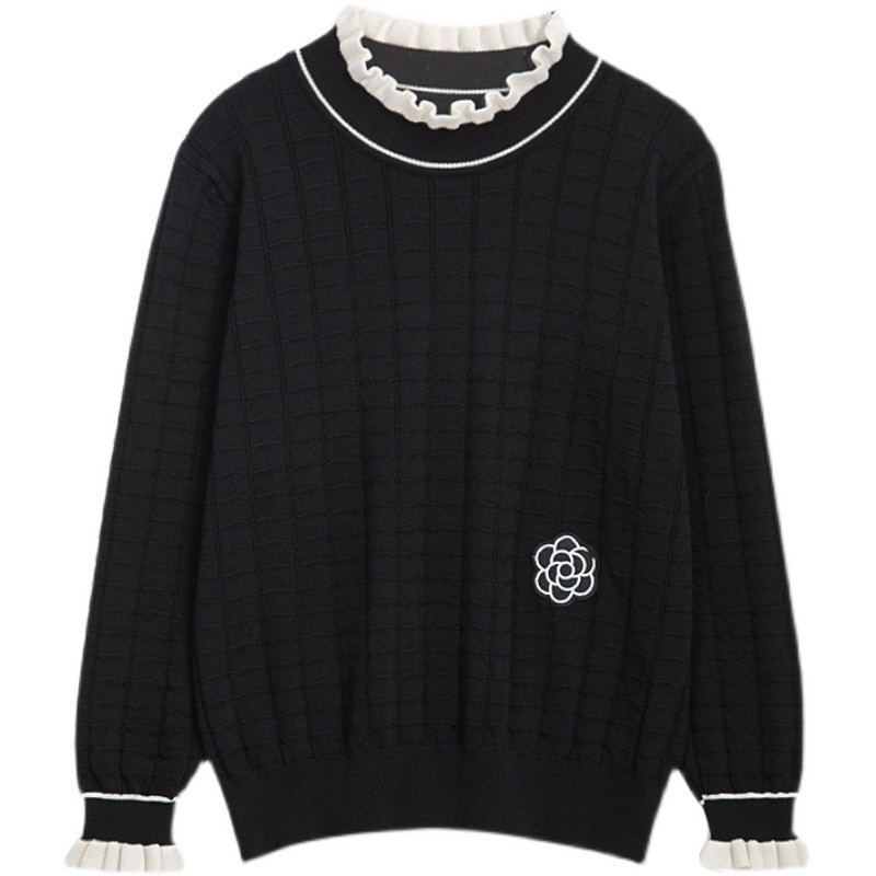 Rudens ziema sievietes Ziedu izšuvumi džemperis brīvs ikdienišķs garš Piedurknēm volānu apkakle Patchwork Spring Lielizmēra pulovers