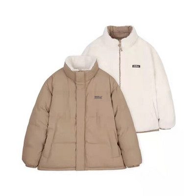 Χακί πουπουλένιο μπουφάν Χακί Γυναικείο λευκό μάλλινο αρνί Χειμερινό παλτό βελούδινο Ζεστό γυναικείο παλτό δύο όψεων Parka Χειμώνας 2022