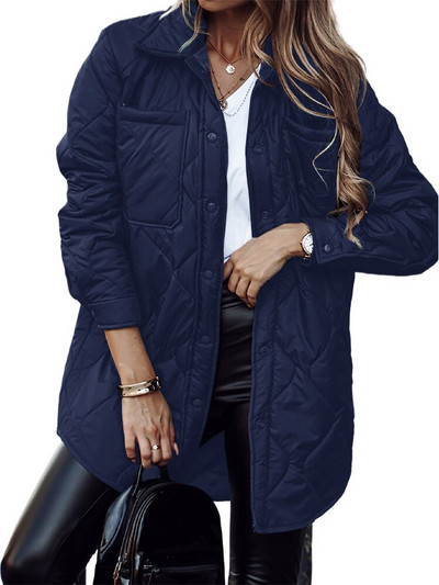 Stepēts mētelis sieviešu ikdienas Parka rudens virsdrēbes, polsterētas pogas, garām piedurknēm, modes ielas ikdienas jaka