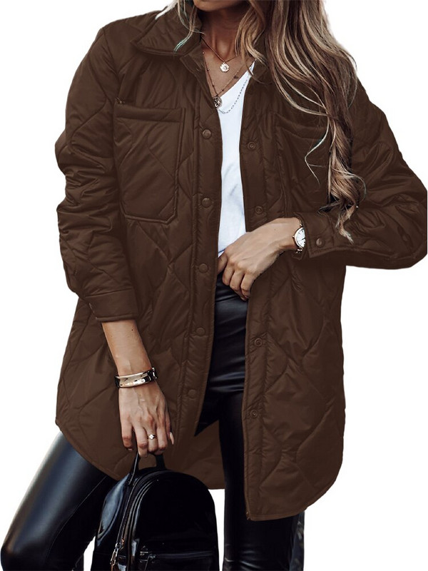 Stepēts mētelis sieviešu ikdienas Parka rudens virsdrēbes, polsterētas pogas, garām piedurknēm, modes ielas ikdienas jaka