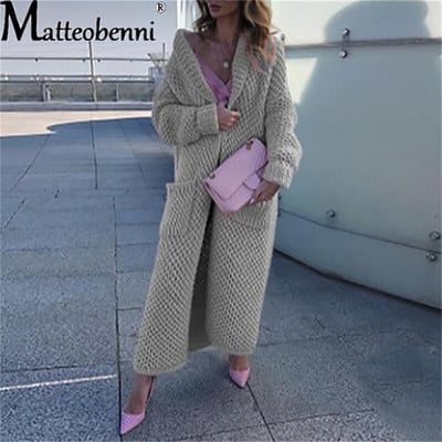 Γυναικείες ζακέτες μονόχρωμες μακρυμάνικο πλεξούδα πλεκτό παλτό πουλόβερ Παλτό Φαρδύ casual γυναικεία μάξι πουλόβερ