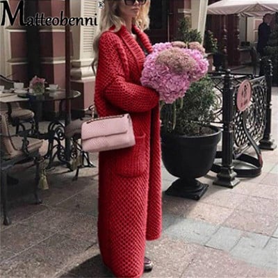 Γυναικείες ζακέτες μονόχρωμες μακρυμάνικο πλεξούδα πλεκτό παλτό πουλόβερ Παλτό Φαρδύ casual γυναικεία μάξι πουλόβερ