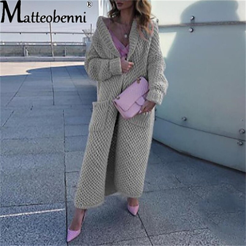 Γυναικείες ζακέτες μονόχρωμες μακρυμάνικο πλεξούδα πλεκτό παλτό πουλόβερ Παλτό Φαρδύ casual γυναικεία μάξι πουλόβερ