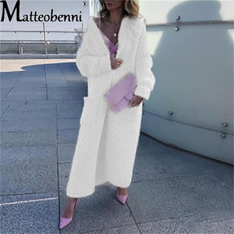 Γυναικείες ζακέτες μονόχρωμες μακρυμάνικο πλεξούδα πλεκτό παλτό πουλόβερ Παλτό Φαρδύ casual γυναικεία μάξι πουλόβερ