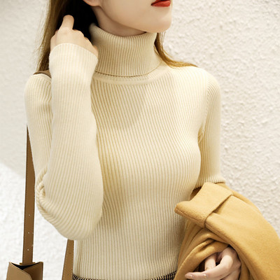 Пуловер с висока яка Дамски 2021 Есенни зимни горнища Корейски тънък дамски пуловер Пуловер Плетен пуловер Pull Femme Топове Slim