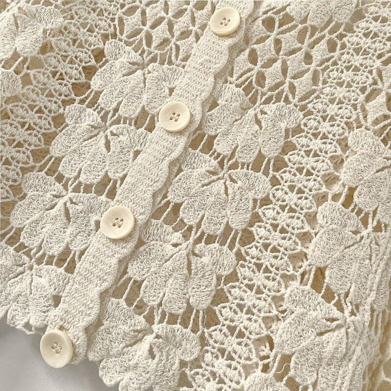 Sieviešu dobi sieviešu topiņi, 2021. gada vasara, jaunas, garas piedurknes vienkrāsains kvadrātveida kakls, īss, mežģīņu jaciņš, modes ikdienas poga