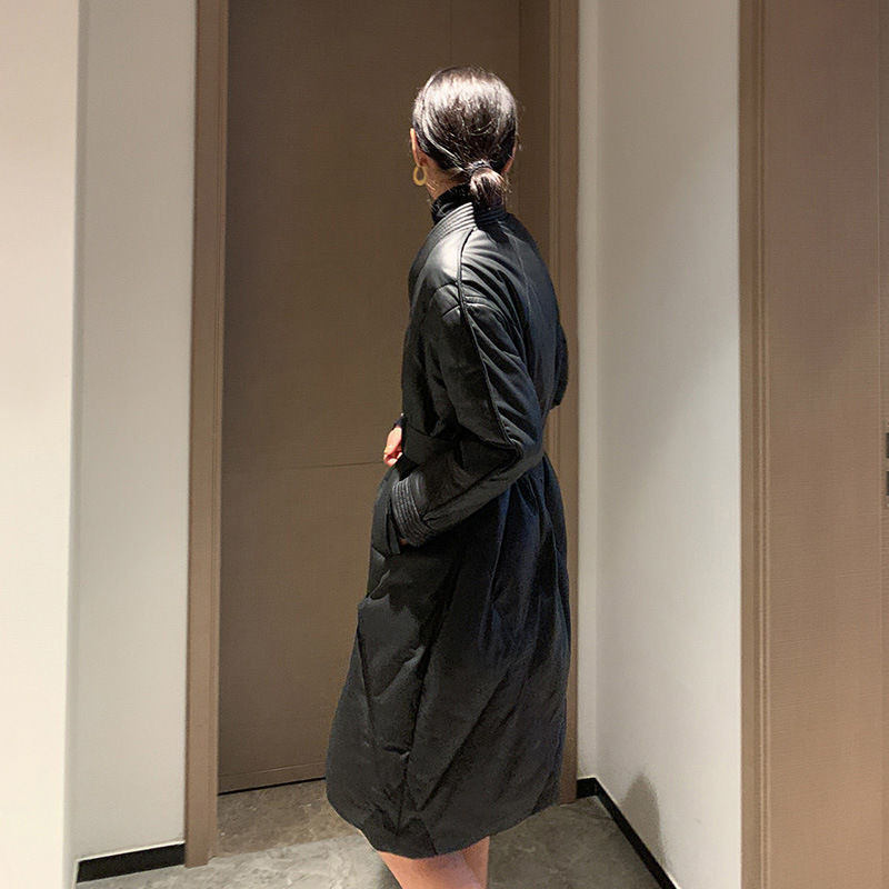 Melns ādas sieviešu ziemas mētelis silts garš liels sieviešu plāns kokvilnas jaka mētelis 3XL virsdrēbes