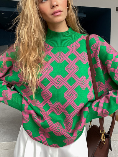Fatika Дамски пуловер с фалшиво деколте Стилни пуловери Модни есенни 2022 г. Женски ежедневни плетени джъмпери Зимно облекло