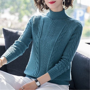 Κορεάτικο νέο φθινόπωρο 2021 Γυναικείο πλεκτό πουλόβερ με λαιμόκοψη Casual Soft Jumper Fashion Slim Femme ελαστικά πουλόβερ Γυναικεία