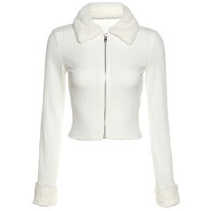 TVVOVVIN modes kažokādas apkakle ar garām piedurknēm, slaids trikotāžas jaciņa vienkrāsains ar skrūvējamu vītni ar atvērtu nabu rāvējslēdzēja džemperis Khz3