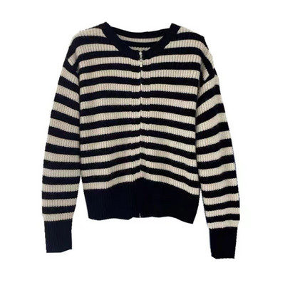 Λευκή μαύρη ριγέ κοντή ζακέτα Γυναικεία κορεατική μόδα πουλόβερ Κομψό μακρυμάνικο τοπ 2022 Άνοιξη ζακέτα γυναικών traf