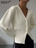 DEAT vienkrāsains temperamenta temperamenta sieviešu 2022. gada rudens un ziemas džemperis ar vienrindu, jauns džemperis ar garām piedurknēm 7Z540