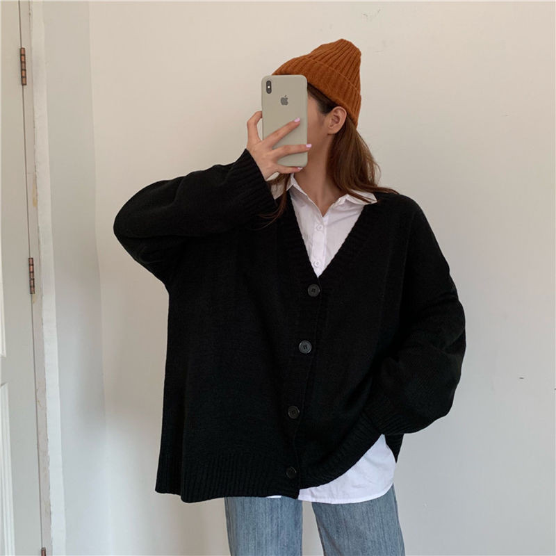 Női pulóverek kardigán kabát női bő gombos kötött kardigán női felső bő V nyakú pulóver
