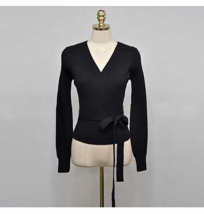 2021. gada eleganti rozā, V kakla izgriezuma laternas piedurkņu šņorējamais džemperis sieviešu pavasara rudens melns OL jaciņš, trikotāžas džemperis, sieviešu topi