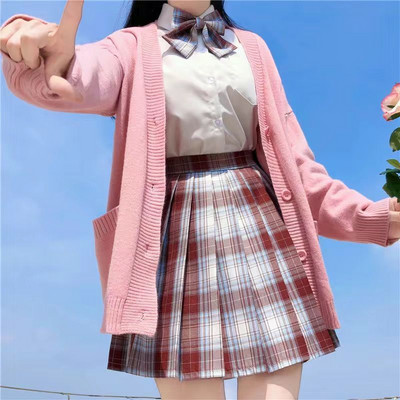 HOUZHOU Japāņu skolas pamata džemperi sievietēm Rudens Kawaii Solid V veida kakla izgriezums, brīvs trikotāžas jaciņš Preppy Style JK Uniform Cosplay