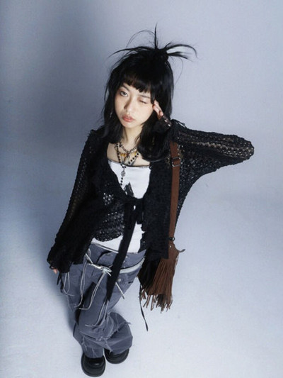 Ζακέτα KOSAHIKI Hollow Out Sun Protection Cardigan Y2k Αισθητική Γυναικεία Καλοκαιρινή Πλεκτά Vintage Πλεκτά Φούντα Μπουφάν Punk Kardigan