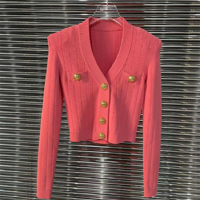 Kiváló minőségű női divat tavaszi vintage elegáns, édes, aranyos gombos V-nyakú, sztreccs vastag jégselyem kötött kardigán pulóver felső