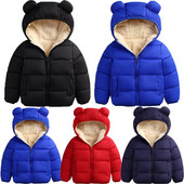 Citgeett silts zīdaiņu zīdaiņu zēnu meiteņu 3D ausis ar kapuci, polsterēts ar kokvilnas oderi ziemas mētelis, masīvs, biezs tērps