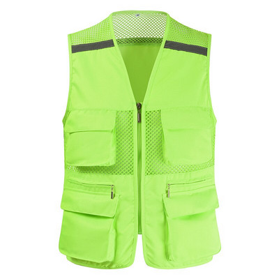 Πολυεστερικό πλέγμα Quick Dry Ανδρικά γιλέκα με πολλές τσέπες Ανδρικό γιλέκο πολλαπλών τσέπης Αμάνικο μπουφάν εργασίας