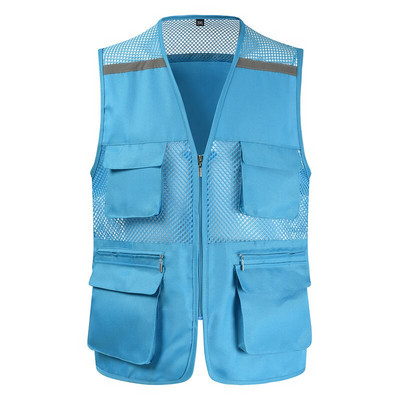 Πολυεστερικό πλέγμα Quick Dry Ανδρικά γιλέκα με πολλές τσέπες Ανδρικό γιλέκο πολλαπλών τσέπης Αμάνικο μπουφάν εργασίας