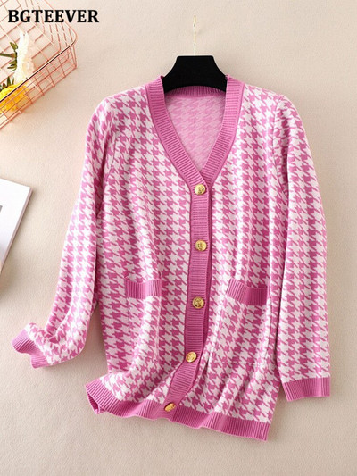 BGTEEVER Casual ριγέ ζακέτες με λαιμόκοψη V Γυναικείες πουλόβερ Φθινοπωρινά χειμερινά μακρυμάνικα φαρδιά πλεκτά γυναικεία ρούχα ανοιχτής βελονιάς