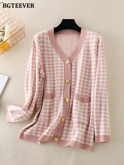 BGTEEVER Casual ριγέ ζακέτες με λαιμόκοψη V Γυναικείες πουλόβερ Φθινοπωρινά χειμερινά μακρυμάνικα φαρδιά πλεκτά γυναικεία ρούχα ανοιχτής βελονιάς