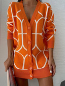 Kötött női kardigán narancssárga V-nyakú, egysoros, bő női kardigánok 2022 őszi téli alkalmi meleg, hosszú ujjú női pulóver