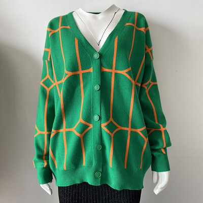 Kötött női kardigán narancssárga V-nyakú, egysoros, bő női kardigánok 2022 őszi téli alkalmi meleg, hosszú ujjú női pulóver