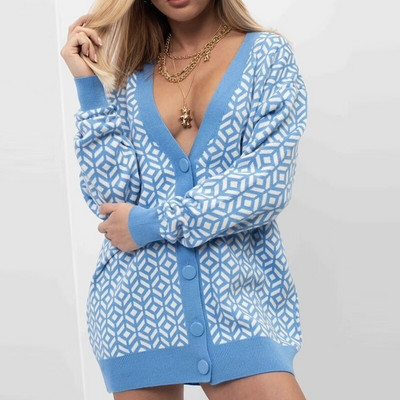 Kötött női kardigán narancssárga V-nyakú, egysoros, bő női kardigánok 2022 őszi téli alkalmi meleg, hosszú ujjú női pulóver