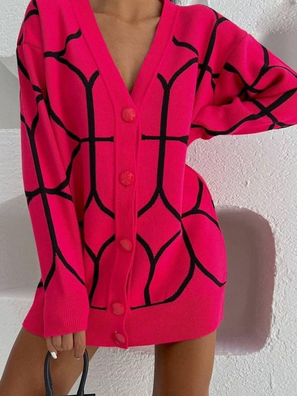 Kötött női kardigán narancssárga V-nyakú, egysoros, bő női kardigánok 2022 őszi téli alkalmi meleg, hosszú ujjú női pulóver