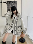 Ρετρό ιδιοσυγκρασία Loose V λαιμόκοψη Graffiti Ζακέτα Πλεκτό Σακάκι Μακρύ Φθινοπωρινό Χειμωνιάτικο Πλεκτό Πουλόβερ Μπλούζες Fashion Casual Pull