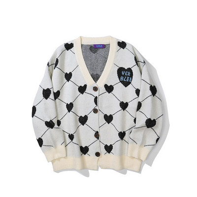 Ροζ αγάπη πλεκτό πουλόβερ γυναικεία ζακέτα φαρδύ άγριο φοιτητικό ζευγάρι σε κορεατική τάση φθινόπωρο και χειμώνα ροζ ζακέτα