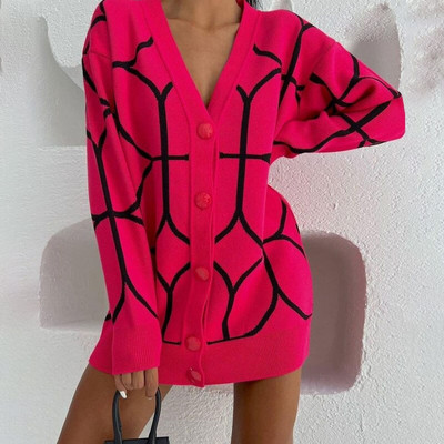 Sieviešu trikotāžas džemperis ar apdruku, zaļš V veida kakla izgriezums ar garām piedurknēm, brīvs trikotāžas apģērbs sievietēm 2022. gada ikdienas modes džemperi