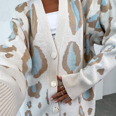 Sieviešu trikotāžas džemperis ar apdruku, zaļš V veida kakla izgriezums ar garām piedurknēm, brīvs trikotāžas apģērbs sievietēm 2022. gada ikdienas modes džemperi