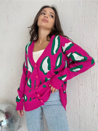 Sieviešu trikotāžas džemperis ar apdruku, zaļš V veida kakla izgriezums ar garām piedurknēm, brīvs trikotāžas apģērbs sievietēm 2022. gada ikdienas modes džemperi