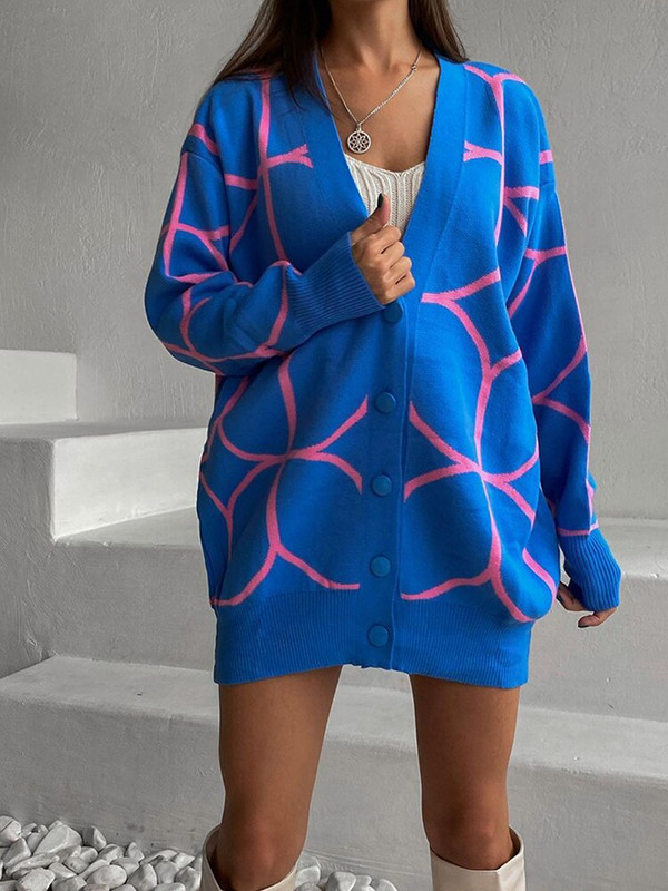 Sieviešu trikotāžas džemperis ar apdruku, zaļš V veida kakla izgriezums ar garām piedurknēm, brīvs trikotāžas apģērbs sievietēm 2022. gada ikdienas modes džemperi