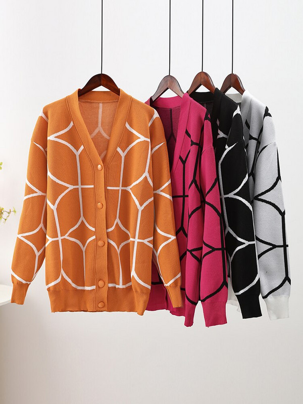 Sieviešu trikotāžas džemperis ar apdruku, zaļš V veida kakla izgriezums ar garām piedurknēm, brīvs trikotāžas apģērbs sievietēm 2022. gada ikdienas modes džemperi