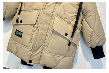 Памучно палто със средна дължина за момчета нови детски зимни дрехи в чуждестранен стил плюс памучно палто с кадифе и памучно яке