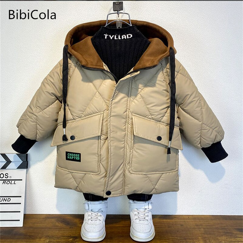 Vidēja garuma kokvilnas mētelis zēniem jauns bērnu ārzemju stila ziemas apģērbs plus kokvilnas samta mētelis un kokvilnas jaka