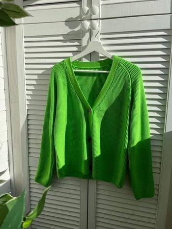 Sumuyoo Cropped Cardigan Γυναικεία λαιμόκοψη με λαιμόκοψη Φαρδιά πλεκτή ζακέτα μακρυμάνικα πουλόβερ Γυναικεία ζεστά φθινοπωρινά χειμωνιάτικα πράσινα μπλουζάκια