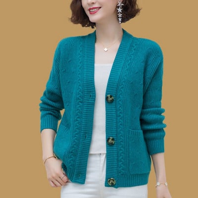 Pulover scurt vintage cardigan femei stil coreean haină tricotată cu un singur piept tricotaj chic cu fir de șurub Jachetă de culoare solidă