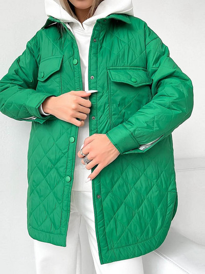 Brīvi polsterēta sieviešu ziemas jaka ar garām svītrām Ikdienišķa nolaižama apkakle ar jostu jaka Taisns mētelis Biroja sieviešu virsdrēbes Sieviešu apģērbi