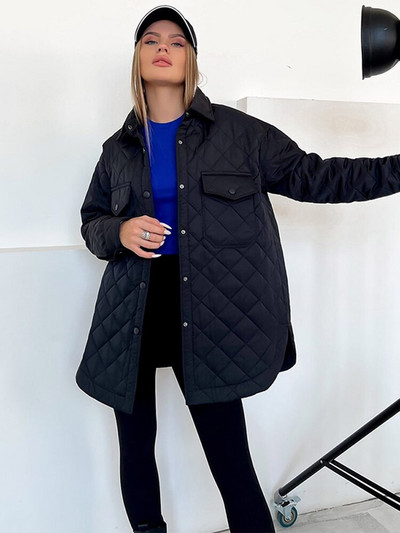 Brīvi polsterēta sieviešu ziemas jaka ar garām svītrām Ikdienišķa nolaižama apkakle ar jostu jaka Taisns mētelis Biroja sieviešu virsdrēbes Sieviešu apģērbi