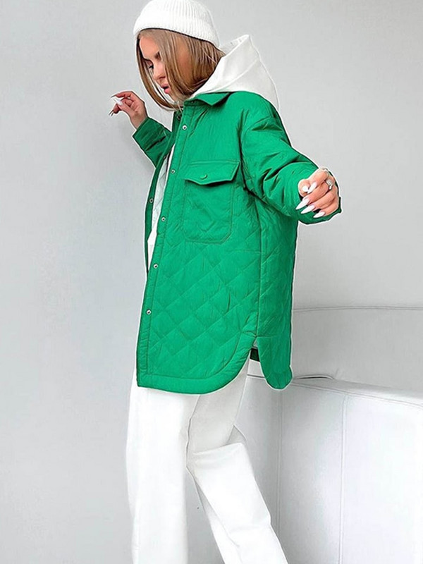 Brīvi polsterēta sieviešu ziemas jaka ar garām svītrām Ikdienišķa nolaižama apkakle ar jostu jaka Taisns mētelis Biroja sieviešu virsdrēbes Sieviešu apģērbi