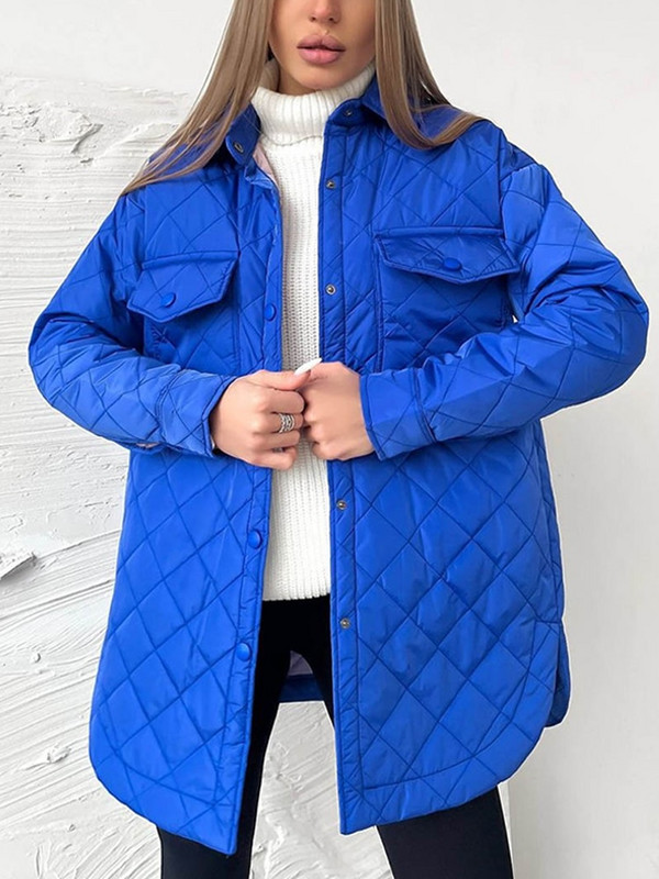 Brīvi polsterēta sieviešu ziemas jaka ar garām svītrām Ikdienišķa nolaižama apkakle ar jostu jaka Taisns mētelis Biroja sieviešu virsdrēbes Sieviešu apģērbi