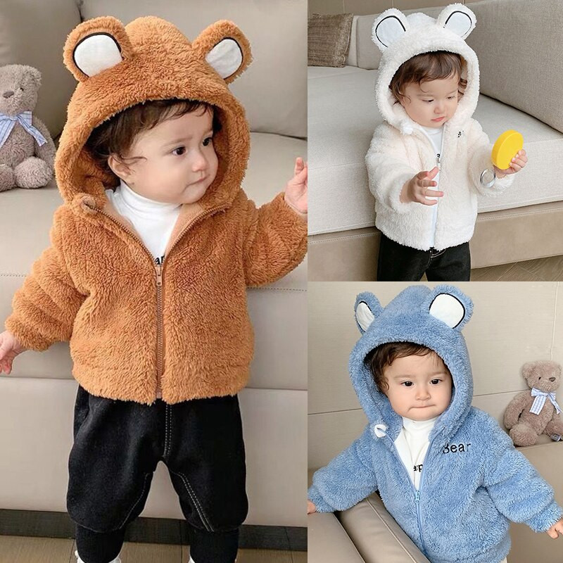 Cute Bear Λούτρινο Βρεφικό Μπουφάν Νέο Φθινοπωρινό Χειμωνιάτικο Ζεστό Παλτό για Κορίτσια Κοστούμι χιονιού με κουκούλα Παιδικά πανωφόρια 1 2 3 4 5 ετών