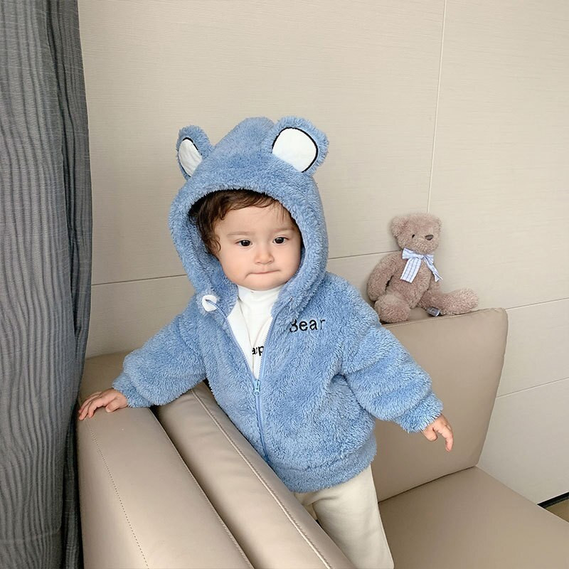 Cute Bear Λούτρινο Βρεφικό Μπουφάν Νέο Φθινοπωρινό Χειμωνιάτικο Ζεστό Παλτό για Κορίτσια Κοστούμι χιονιού με κουκούλα Παιδικά πανωφόρια 1 2 3 4 5 ετών