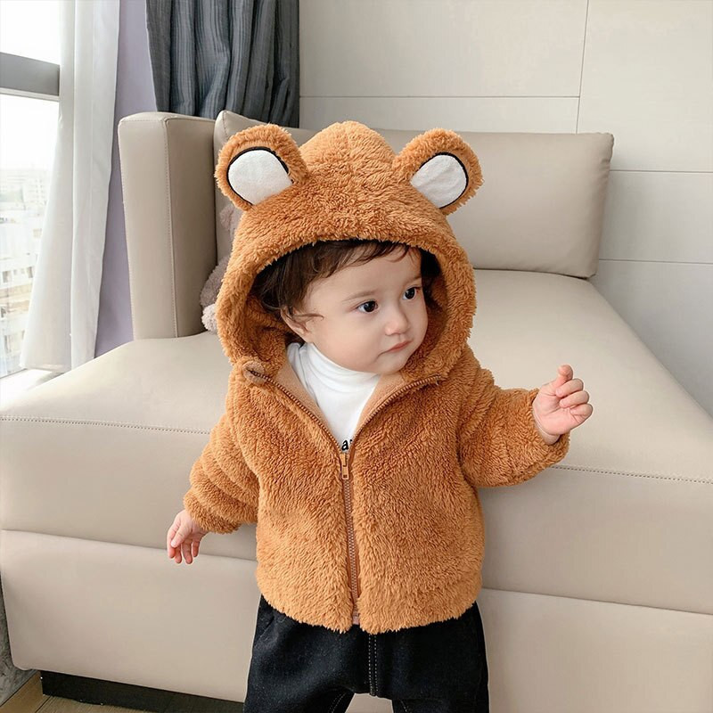 Cute Bear Λούτρινο Βρεφικό Μπουφάν Νέο Φθινοπωρινό Χειμωνιάτικο Ζεστό Παλτό για Κορίτσια Κοστούμι χιονιού με κουκούλα Παιδικά πανωφόρια 1 2 3 4 5 ετών